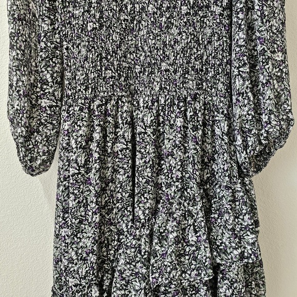 ASTR THE LABEL Asymmetrical Long Sleeve Smocked Ruffle Floral Maxi Dress Sz M - Picture 4 of 16